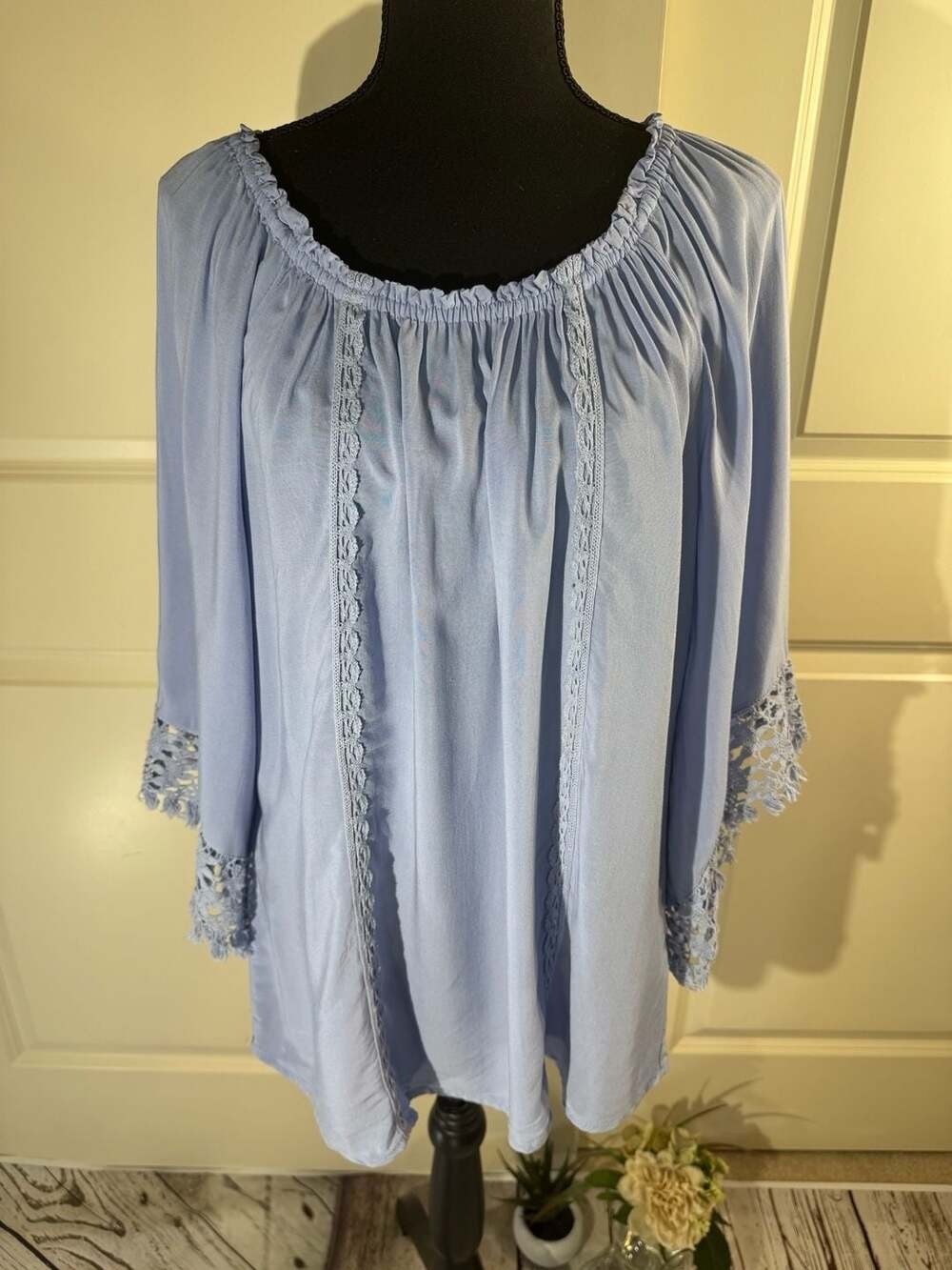 Melissa Paige Women's Blue Boho Peasant Blouse Size L
